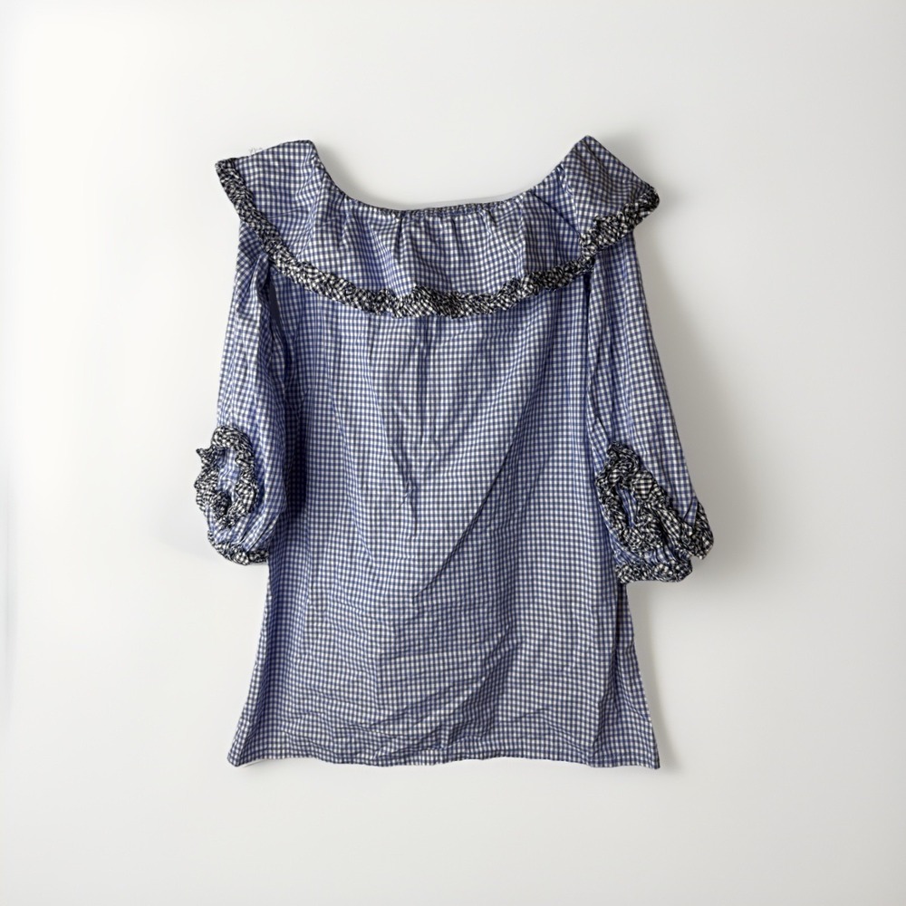 ALEXIS Womens Gingham Off Shoulder Balloon Sleeve Boho Top Size S Cottagecore